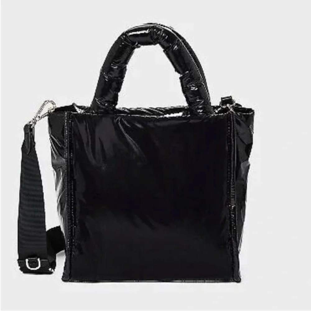a new day Black Shiny Puffer Tote with Removable Strap